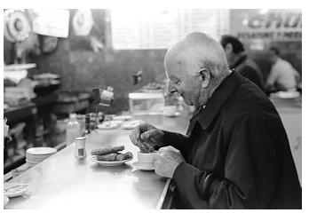Elderly people face unique nutritional challenges. Although age can diminish appetite and physical mobility, the body still requires as many nutrients as a younger adult's. [Photograph by Owen Franken. Corbis. Reproduced by permission.]