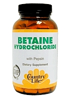 Country Life Betaine Hydrochloride w/ pepsin (100 
